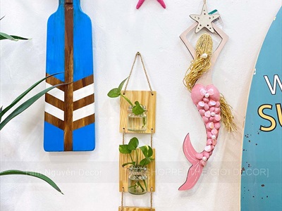 Tấm gỗ lọ thủy tinh treo tường thủy canh nhiều tầng [2 màu - 3 Size] BINHLOHOA-06